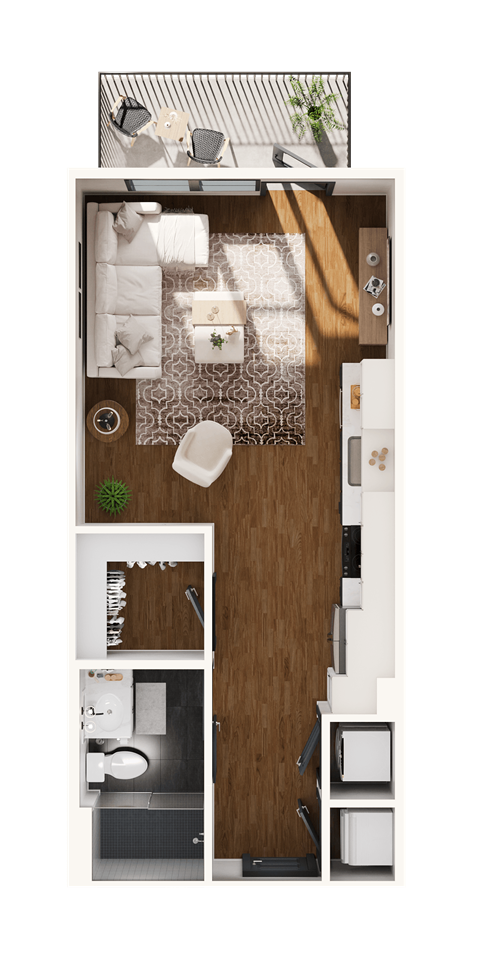 Floor plan for studio, 1 bath, 450 sqft